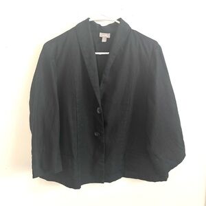 J.Jill Blazer Women Black  Linen M Button Front Minimalist Boxy Career Office